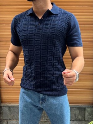                                                                                          knitted Collar Box Style Navy Tshirt