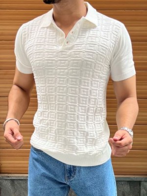                                                                                          knitted Collar Box Style White Tshirt