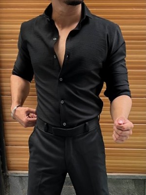                                                                                                         Imported  Texture Black Full sleeves Shirt