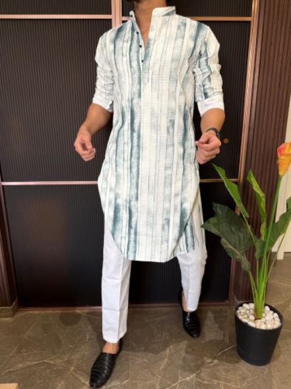                                                                                                                                                                                                                Imported Tiedye Bottle Green Printed Kurta