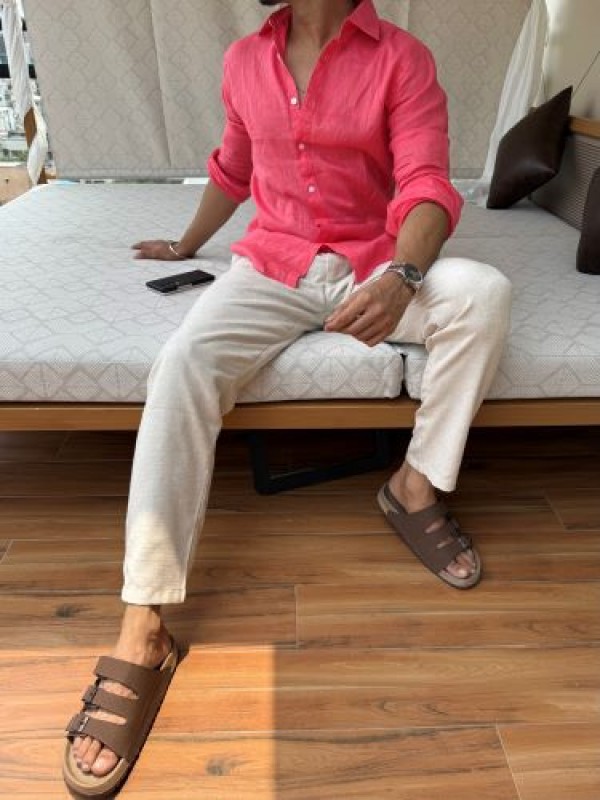                                                                                                                                                                                                    Pure Linen Fabric Dark Pink Full sleeves Shirt 