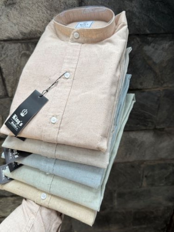                                                                                                                                                                                                     Chinese Collar Linen Beige Shirt 