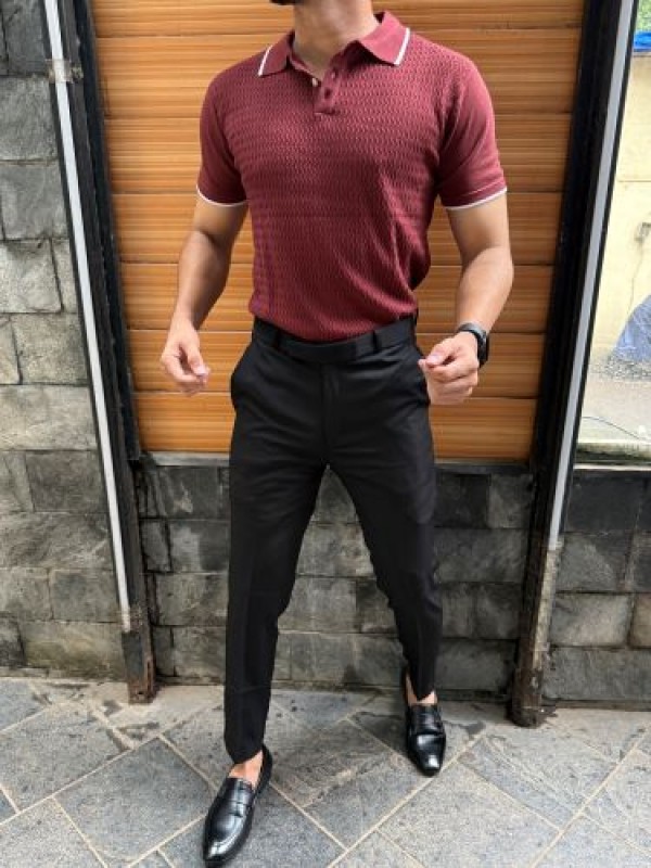                                                                                                                                                                       knitted Collar Maroon Tshirt