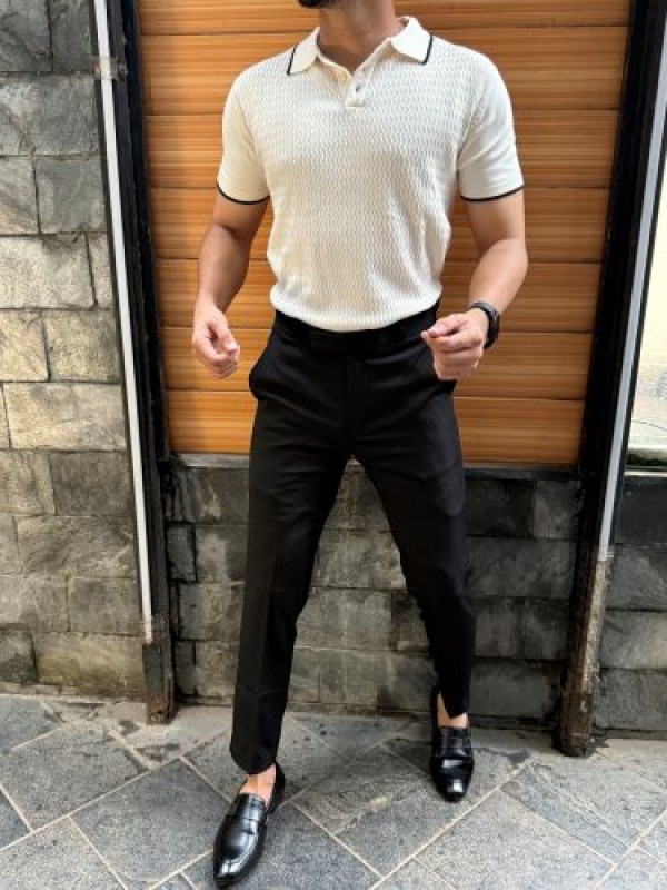                                                                                                                                                                       knitted Collar White Tshirt