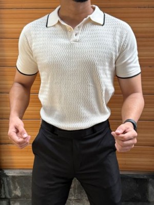                                                                                                                                                                       knitted Collar White Tshirt