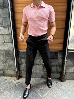                                                                                                                                                                       knitted Collar Peach Tshirt