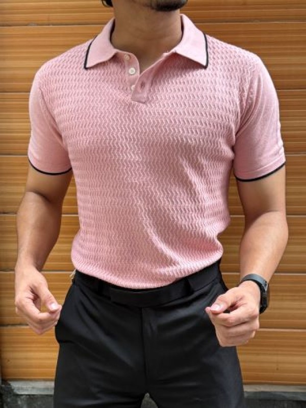                                                                                                                                                                       knitted Collar Peach Tshirt