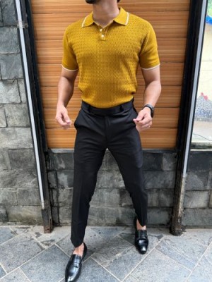                                                                                                                                                                       knitted Collar Yellow Tshirt
