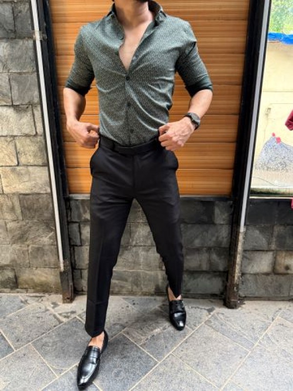                                                                                                                                                                    Printed 1 Semi Formal Olive Shirt