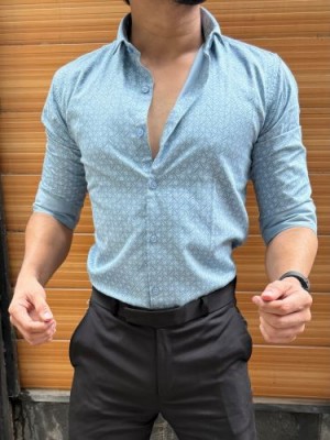                                                                                                                                                                    Printed Mini Square Semi Formal Blue Shirt
