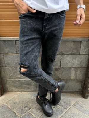                                                                                                                                    Ripped Stretchable Carbon Ankle Length Denim