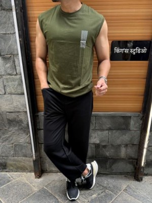                          Sleeveless Green Stretchable Cotton Tee (Focus)
