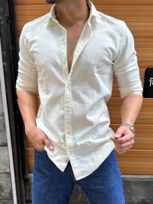                                                                                                                                                                                               Solid Cotton Full sleeve Cream Shirt