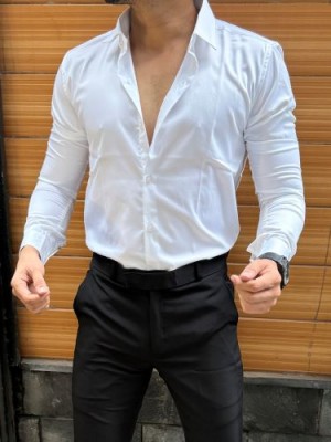                                                                                                                                                                                                                 Satin Soft White Full sleeve Shirt