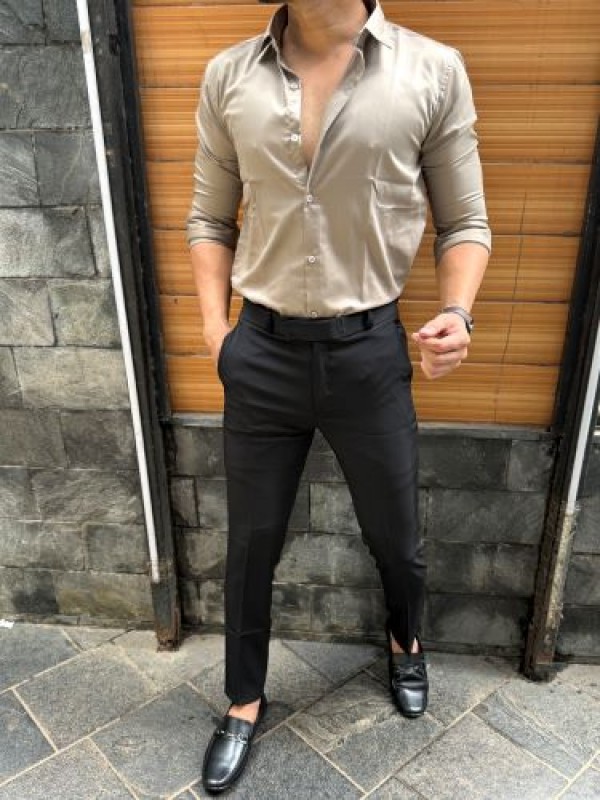                                                                                                                                                                                                                 Satin Soft Chikoo Full sleeve Shirt