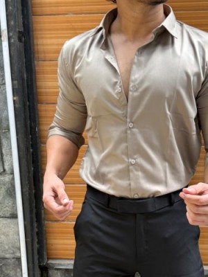                                                                                                                                                                                                                 Satin Soft Chikoo Full sleeve Shirt