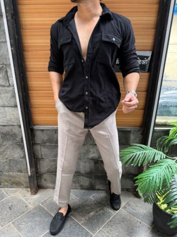                                                                                                                                                                                                               Corduroy  Cargo Black Full sleeve Shirt