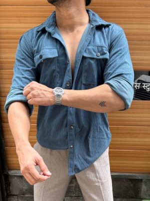                                                                                                                                                                                                               Corduroy  Cargo Blue Full sleeve Shirt