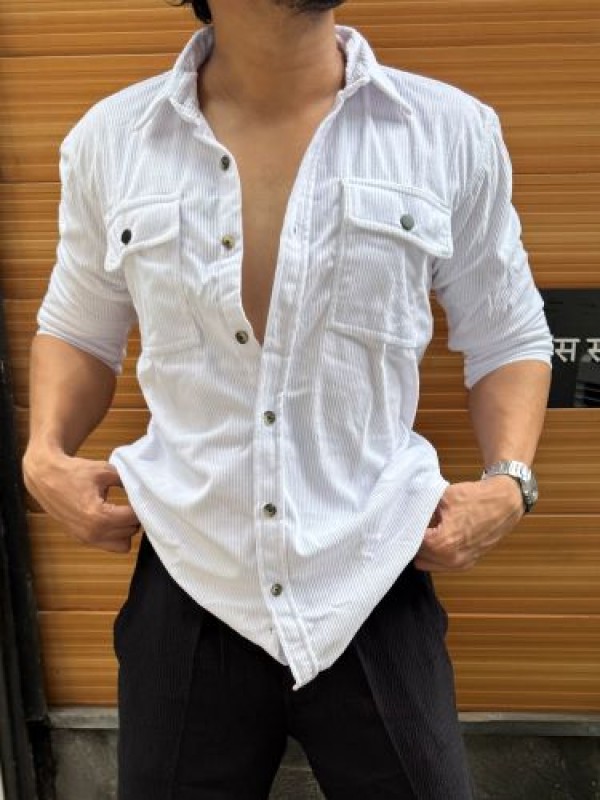                                                                                                                                                                                                               Corduroy  Cargo White Full sleeve Shirt