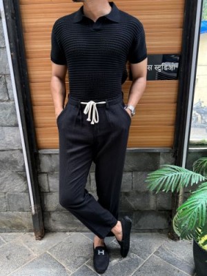                                                                                                                                                                          knitted Heavy Black Collar T shirt