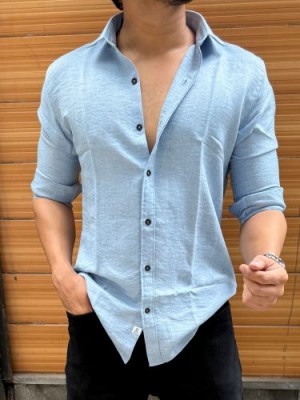                                                                                                                                                                                                                     Slub Textured Light Blue Full Sleeve Shirt