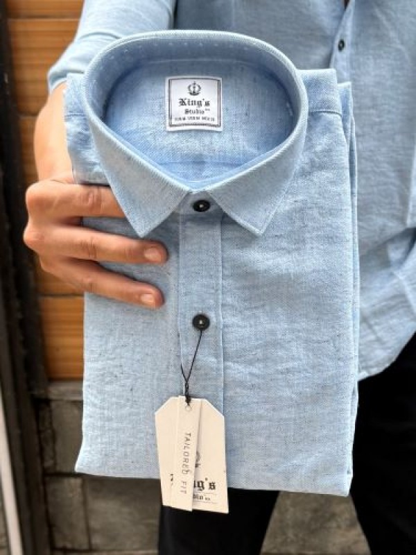                                                                                                                                                                                                                     Slub Textured Light Blue Full Sleeve Shirt