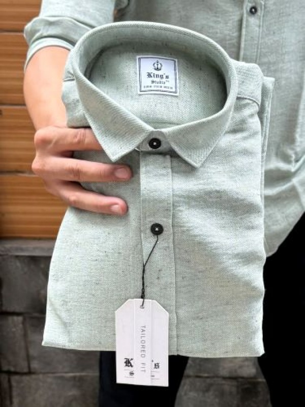                                                                                                                                                                                                                     Slub Textured Green Full Sleeve Shirt