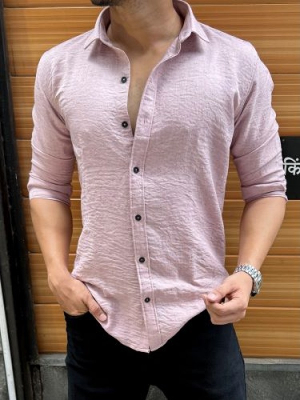                                                                                                                                                                                                                     Slub Textured Pink Full Sleeve Shirt