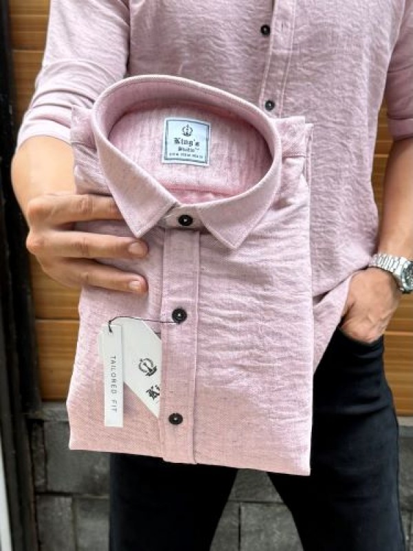                                                                                                                                                                                                                     Slub Textured Pink Full Sleeve Shirt