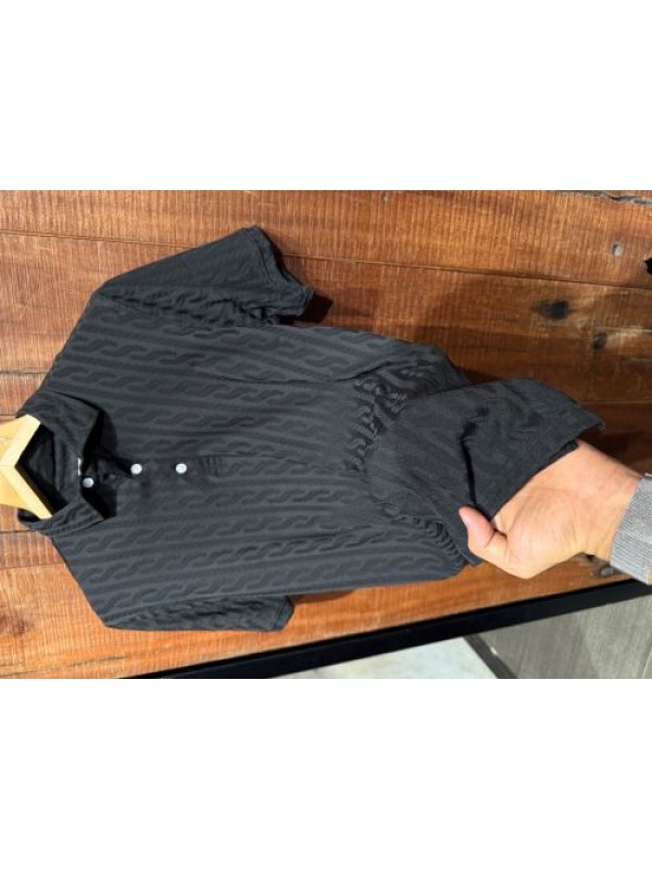                                                                                                                                                                         Imported self Textured Black Collar T shirt