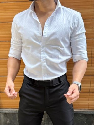                                                                                                                                                                                                                 Satin Self Print White Full sleeve Shirt