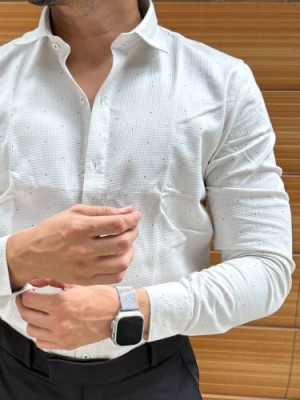                                                                                                                                                                                                                 Oxford Dot Print Cream Full sleeve Shirt