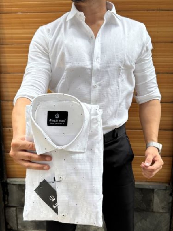                                                                                                                                                                                                                 Oxford Dot Print White sleeve Shirt