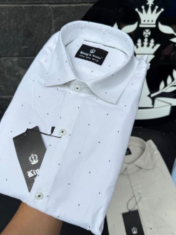                                                                                                                                                                                                                Oxford Dot Print White sleeve Shirt