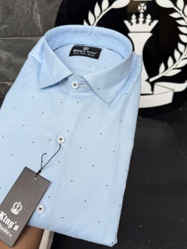                                                                                                                                                                                                                 Oxford Dot Print Sky Blue sleeve Shirt