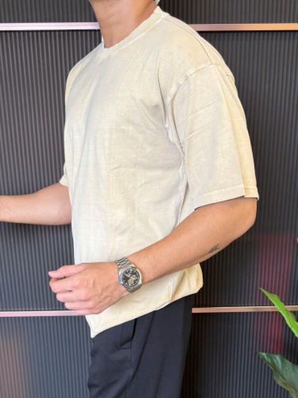                                                                                                                                        Over Dyed Drop Shoulder Cream Half T shirt