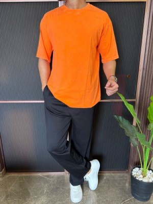                                                                                                                                        Over Dyed Drop Shoulder Orange Half T shirt