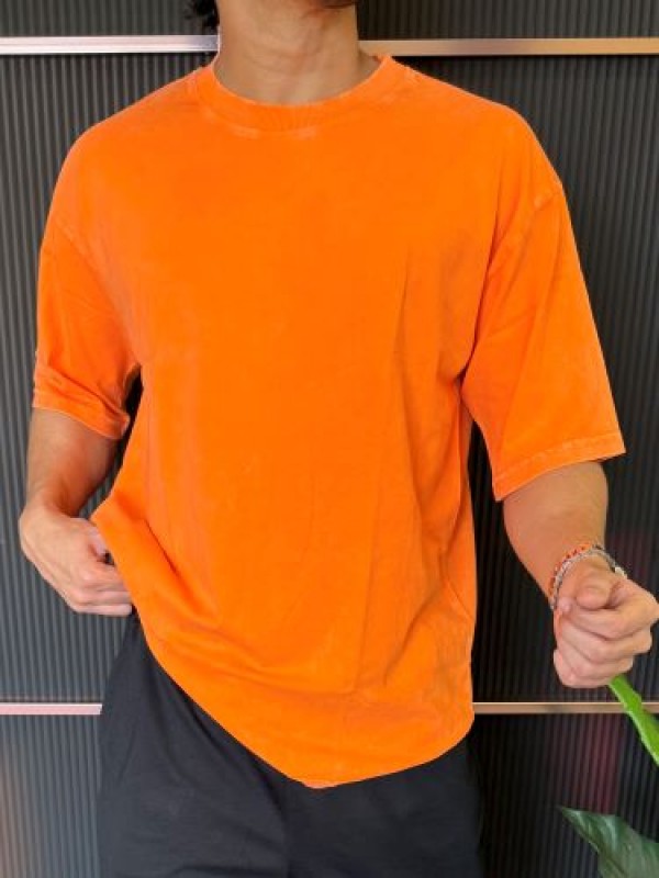                                                                                                                                        Over Dyed Drop Shoulder Orange Half T shirt