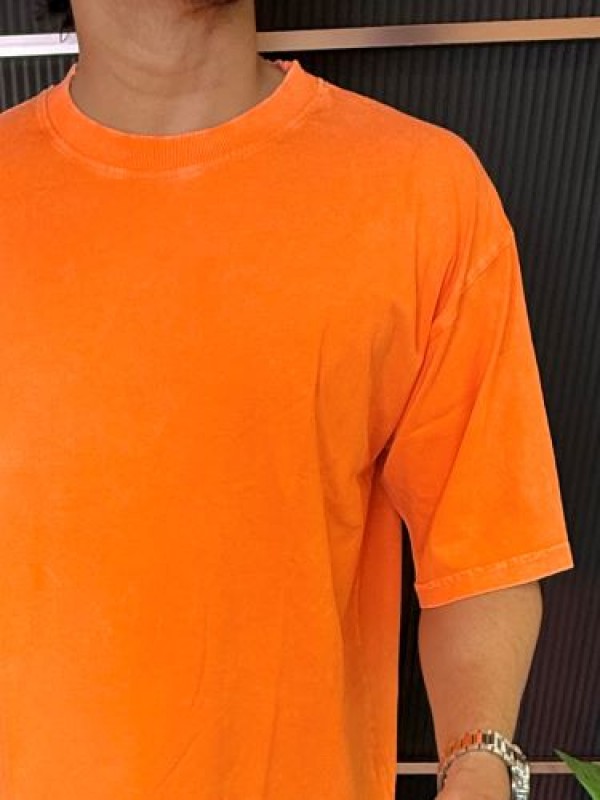                                                                                                                                        Over Dyed Drop Shoulder Orange Half T shirt