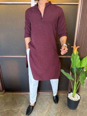                                                                                                                                                                                                                              Soft Linen  Maroon Kurta