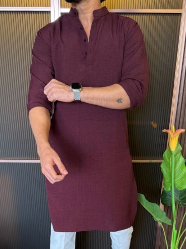                                                                                                                                                                                                                              Soft Linen  Maroon Kurta