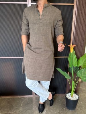                                                                                                                                                                                                                              Soft Linen Full Length Sand Kurta