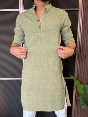                                                                                                                                                                                                                              Soft Linen Full Length Green Kurta