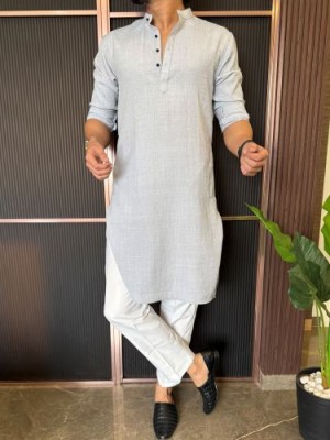                                                                                                                                                                                                                              Soft Linen  Light Grey Kurta