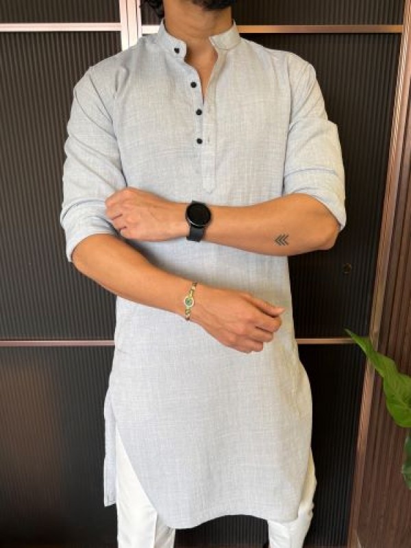                                                                                                                                                                                                                              Soft Linen  Light Grey Kurta