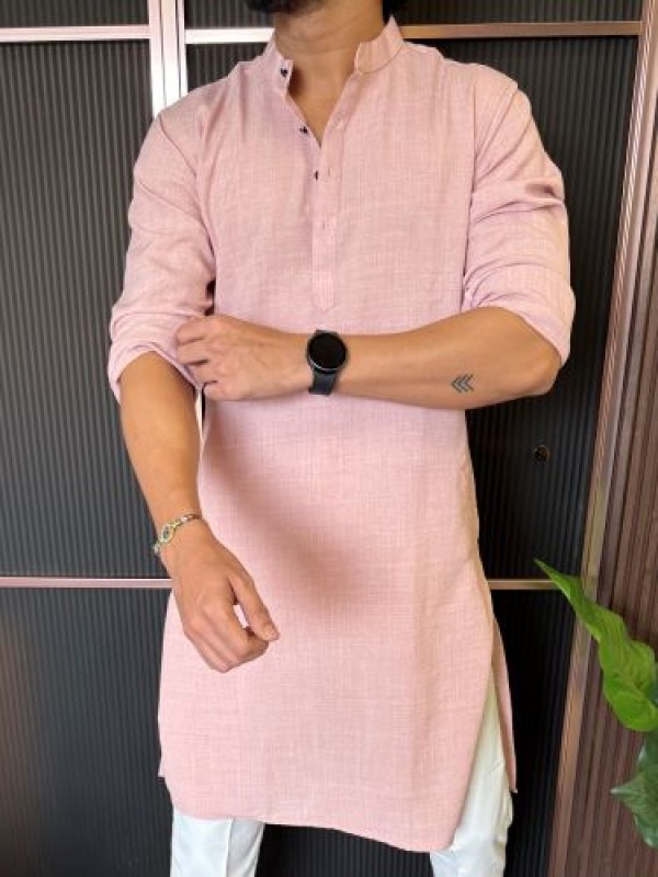                                                                                                                                                                                                                              Soft Linen Full Length Pink Kurta