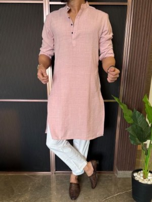                                                                                                                                                                                                                              Soft Linen Full Length Pink Kurta