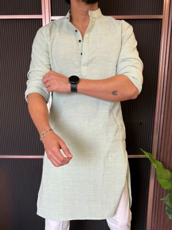                                                                                                                                                                                                                              Soft Linen Full Length Pista Kurta