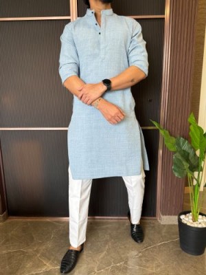                                                                                                                                                                                                                              Soft Linen Full Length Sky Kurta