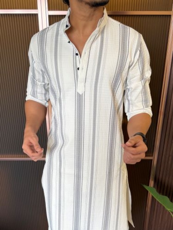                                                                                                                                                                                                                         Imported Striper Grey Printed Kurta